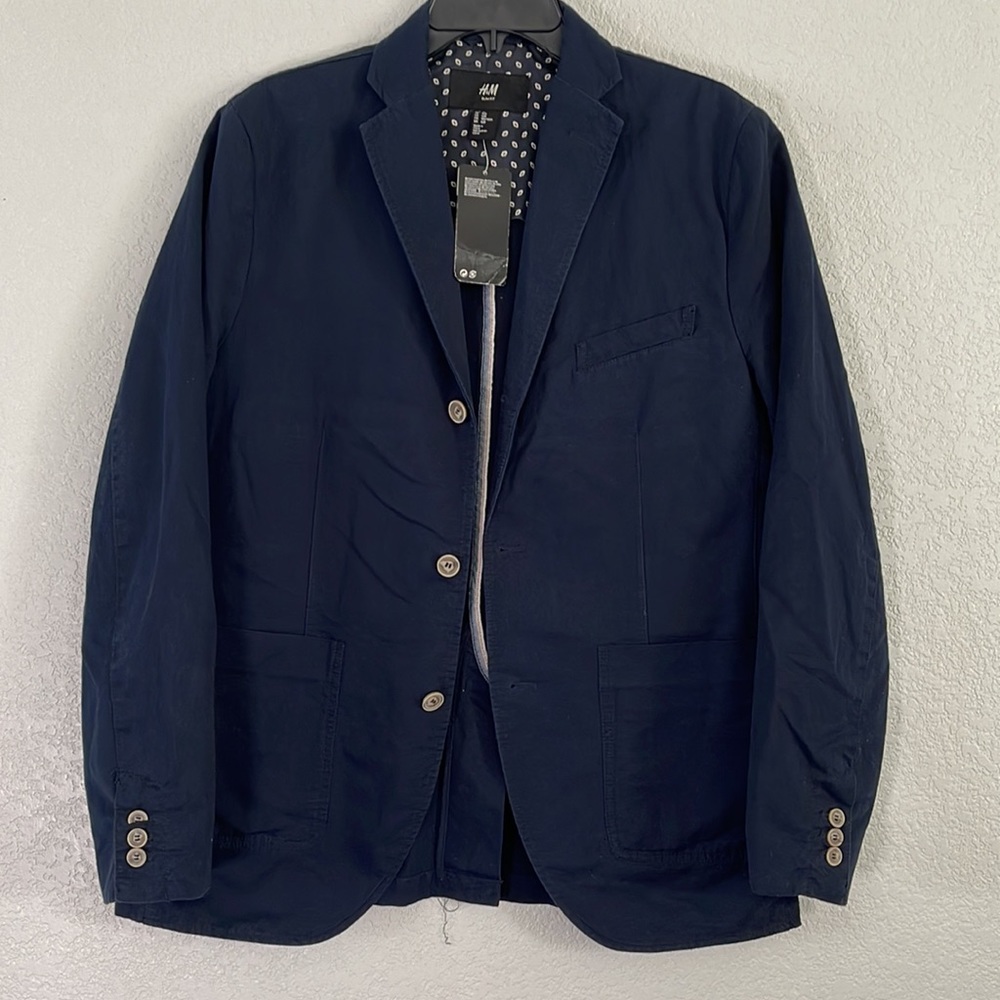 NWT H&M Slim Fit Navy Blue Blazer Sport Coat Men’s 42R Casual Business